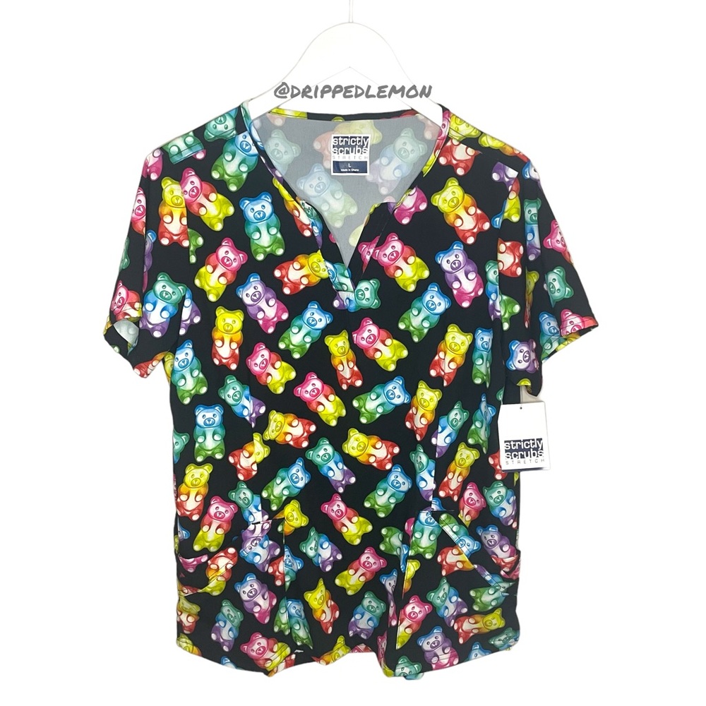 Strictly Scrubs Women’s Gummy Bear Top Brand New Silky Black Bright Size Large